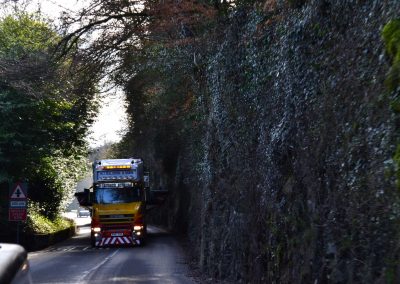 T-Cab with 18ft wide pontoon on its way out of Totnes